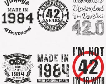 1984 Svg, 42nd Birthday Svg, 6-pack 1984 Svg Bundle, Made In 1984 Svg, Born In 1984 Svg, Cut And Iron-On Transfer Files