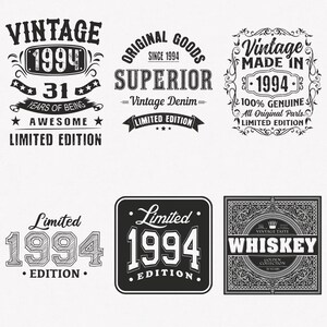 1994 Svg, 31st Birthday Svg, 6-pack 1994 Svg Bundle, Vintage 1994 Svg, Limited Edition 1994 Svg, Cut And Iron-On Transfer Files