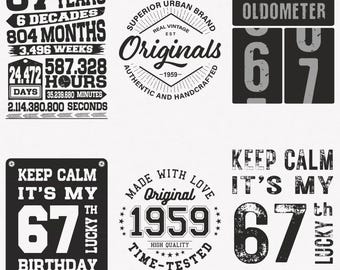 1959 Svg, 67th Birthday Svg, 6-pack 1959 Svg Bundle, Original Rustic 1959 Svg, Vintage 1959 Svg, Cut And Iron-On Transfer Files