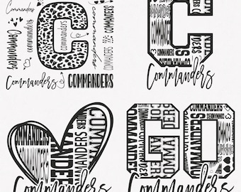 Commanders SVG、Commanders Typography 4 Sports SVG マスコットパック、Commanders Typography SVG カットファイルバンドル