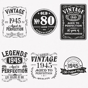 Svg 1945, Svg 80e anniversaire, lot de 6 Svg 1945, Svg 1945 vintage, vieilli à la perfection 1945 Svg, coupés et thermocollants