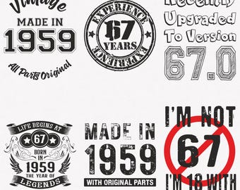 1959 Svg, 67th Birthday Svg, 6-pack 1959 Svg Bundle, Made In 1959 Svg, Born In 1959 Svg, Cut And Iron-On Transfer Files