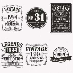 1994 Svg, 31st Birthday Svg, 6-pack 1994 Svg Bundle, Vintage 1994 Svg, Aged To Perfection 1994 Svg, Cut And Iron-On Transfer Files