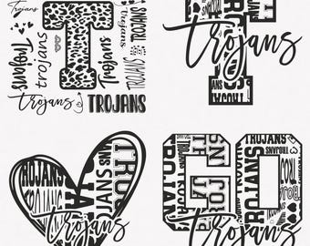 Trojans Svg, Trojans Typography 4 Sports Svg Mascot Pack, Trojans Typography Svg Cut Files Bundle, Trojans Mascot Svg Instant Download