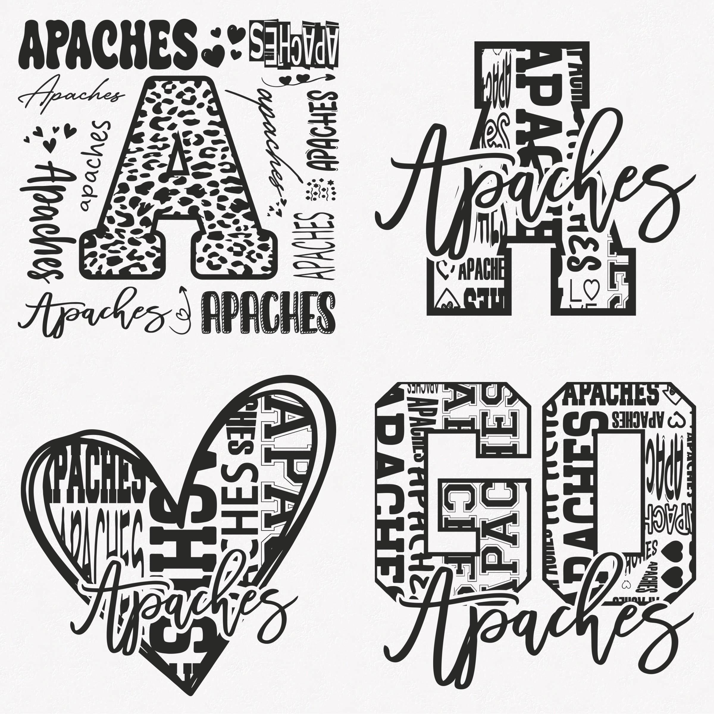 Apaches Svg, Apaches Typography 4 Sports Svg Mascot Pack, Apaches Typography Svg Cut Files Bundle, Apaches Mascot Svg Instant Download