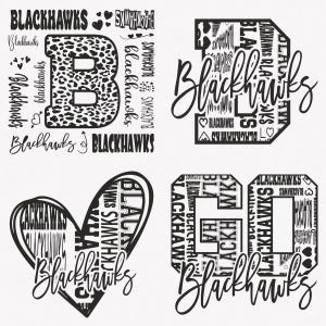 Blackhawks Svg, Blackhawks Typography 4 Sports Svg Mascot Pack, Blackhawks Typography Svg Cut Files Bundle