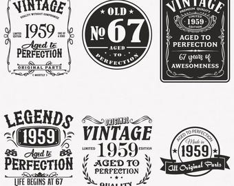 1959 Svg, 67th Birthday Svg, 6-pack 1959 Svg Bundle, Vintage 1959 Svg, Aged To Perfection 1959 Svg, Cut And Iron-On Transfer Files