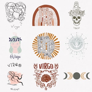 Virgo Svg, Virgin Zodiac Symbol Svg, Virgo Zodiac Sign Svg, 9-Pack Virgo Horoscope Svg Bundle, Virgo Boho Design Svg