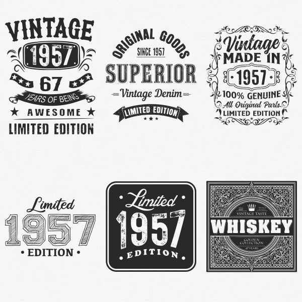 1957 SVG, 67. Geburtstag SVG, 6er-Pack 1957 SVG Bundle, Vintage 1957 SVG, limitierte Auflage 1957 SVG, Schnitt und Aufbügelbare Transferdateien