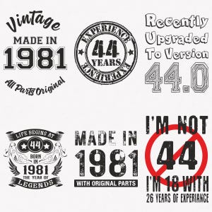 1981 svg, 44. Geburtstags-Svg, 6er-Pack 1981-Svg-Bundle, Made In 1981-Svg, Geboren In 1981-Svg-, Schnitt- und Aufbügeltransferdateien