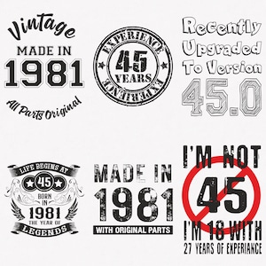 1981 Svg, 45th Birthday Svg, 6-pack 1981 Svg Bundle, Made In 1981 Svg, Born In 1981 Svg, Cut And Iron-On Transfer Files
