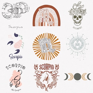 Scorpio Svg, Scorpion Zodiac Symbol Svg, Scorpio Zodiac Sign Svg, 9-Pack Scorpio Horoscope Svg Bundle, Scorpio Boho Design Svg