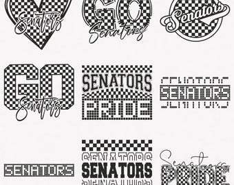 Senatoren SVG, Senatoren kariert Typografie 9 SportSvg Maskottchen Pack, Senatoren kariert Typografie svg Schnitt Dateien Bundle