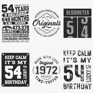 1972 Svg, 54th Birthday Svg, 6-pack 1972 Svg Bundle, Original Rustic 1972 Svg, Vintage 1972 Svg, Cut And Iron-On Transfer Files