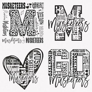 Musketeers Svg, Musketeers Typography 4 Sports Svg Mascot Pack, Musketeers Typography Svg Cut Files Bundle