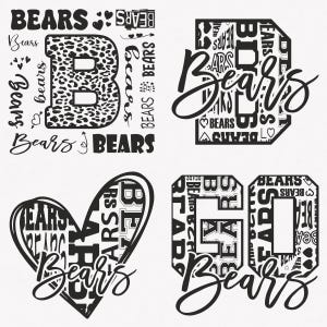 Ours Svg, ours typographie 4 mascotte sport Svg, lot de fichiers Svg typographie ours, ours mascotte Svg téléchargement immédiat