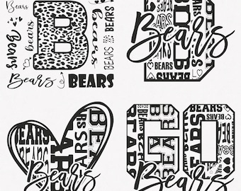 Bears Svg, Bears Typography 4 Sports Svg Mascot Pack, Bears Typography Svg Cut Files Bundle, Bears Mascot Svg Instant Download