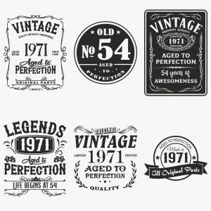 1971 svg, 54.Geburtstags-Svg, 6er-Pack 1971-Svg-Bundle, Vintage 1971-Svg, gealtert zur Perfektion 1971-Svg-, Schnitt- und Aufbügeltransferdateien