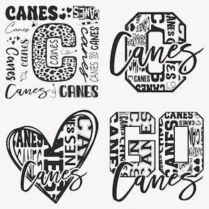 Canes Svg, Canes Typography 4 Sports Svg Mascot Pack, Canes Typography Svg Cut Files Bundle, Canes Mascot Svg Instant Download