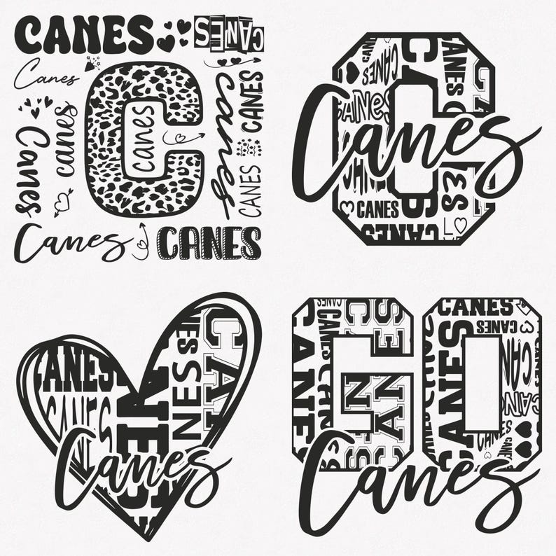 Canes Svg, Canes Typography 4 Sports Svg Mascot Pack, Canes Typography ...