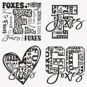 Foxes Svg, Foxes Typography 4 Sports Svg Mascot Pack, Foxes Typography Svg Cut Files Bundle, Foxes Mascot Svg Download immediato