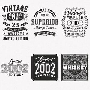 2002 SVG, 6er-Pack 2002 Bundle, Vintage 2002 SVG, Limited Edition 2002 SVG, Cut und Aufbügeln Transfer Dateien