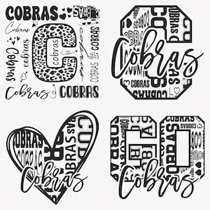 Cobra's Svg, Cobra's typografie 4 sport Svg mascotte Pack, Cobra's typografie Svg gesneden bestanden bundel, Cobra's mascotte Svg Instant Download