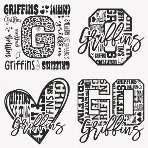 Griffins Svg, Griffins Typography 4 Sports Svg Mascot Pack, Griffins Typography Svg Cut Files Bundle, Griffins Mascot Svg Instant Download