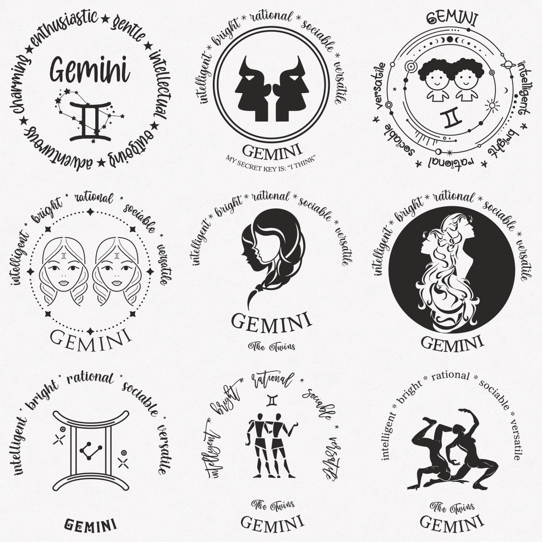 Gemini Svg, Twins Zodiac Symbol Svg, Gemini Zodiac Sign Svg, 9pack