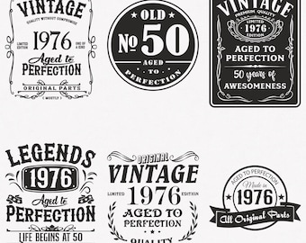 1976 Svg, 50th Birthday Svg, 6-pack 1976 Svg Bundle, Vintage 1976 Svg, Aged To Perfection 1976 Svg, Cut And Iron-On Transfer Files