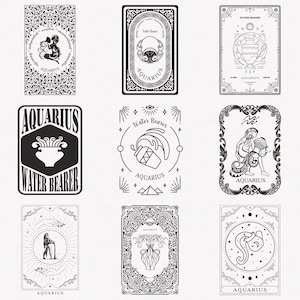 Aquarius Svg, Water Bearer Zodiac Symbol Svg, Aquarius Zodiac Sign Svg, 9-Pack Aquarius Horoscope Svg Bundle, Aquarius Card Svg