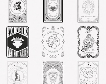 Aquarius Svg, Water Bearer Zodiac Symbol Svg, Aquarius Zodiac Sign Svg, 9-Pack Aquarius Horoscope Svg Bundle, Aquarius Card Svg