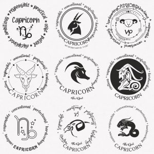 Steenbok Svg, Geit Zodiac Symbol Svg, Steenbok Zodiac Sign Svg, 9-Pack Steenbok Horoscoop Svg Bundel, Steenbok Positieve Trefwoorden Svg
