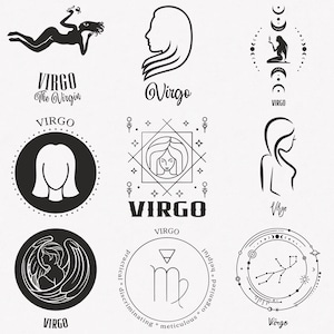 Virgo Svg, Símbolo del Zodíaco Virgen Svg, Signo del Zodíaco Virgo Svg, Paquete de 9 Paquetes de SVG Horóscopo Virgo, Virgo Simple Svg