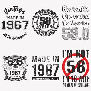 1967 Svg, 58th Birthday Svg, 6-pack 1967 Svg Bundle, Made In 1967 Svg, Born In 1967 Svg, Cut And Iron-On Transfer Files