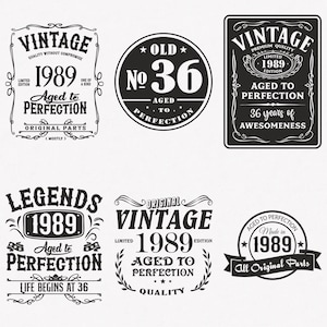 1989 Svg, 36e anniversaire Svg, lot de 6 1989 Svg, vintage 1989 Svg, vieilli à la perfection 1989 Svg, fichiers de transfert coupés et thermocollants