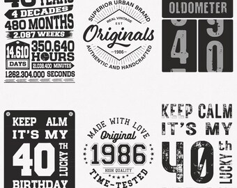 SVG de 1986, SVG de 40 cumpleaños, paquete de 6 SVG de 1986, SVG rústico original de 1986, SVG vintage de 1986, archivos de transferencia para cortar y planchar