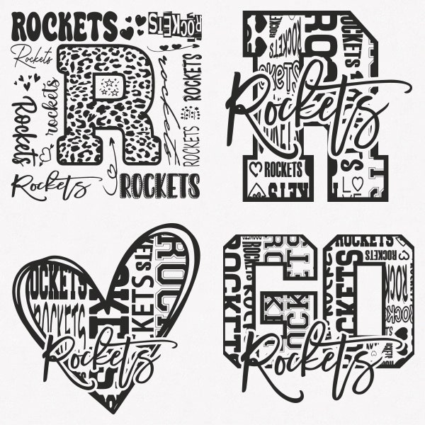 Rockets Svg, Rockets Typography 4 Sports Svg Mascot Pack, Rockets Typography Svg Cut Files Bundle, Rockets Mascot Svg Instant Download