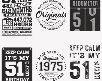 1975 Svg, 51st Birthday Svg, 6-pack 1975 Svg Bundle, Original Rustic 1975 Svg, Vintage 1975 Svg, Cut And Iron-On Transfer Files