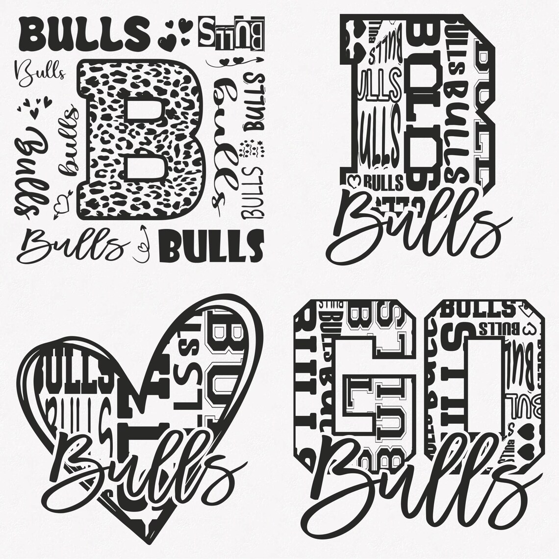Bulls Svg, Bulls Typography 4 Sports Svg Mascot Pack, Bulls Typography ...