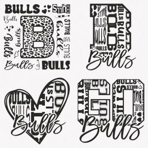 Stieren Svg, stieren typografie 4 sport Svg mascotte Pack, stieren typografie Svg gesneden bestanden bundel, stieren mascotte Svg Instant Download