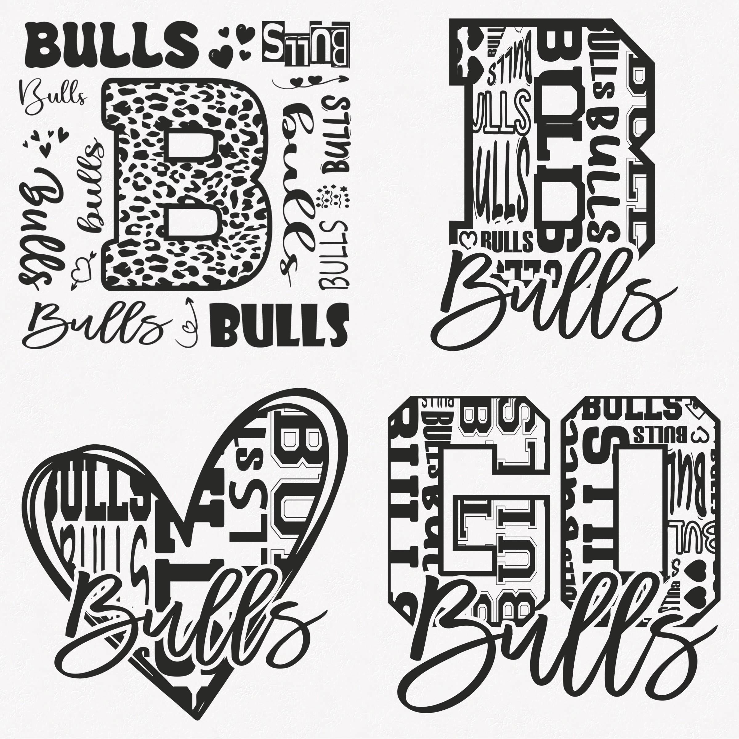 Bulls Svg, Bulls Typography 4 Sports Svg Mascot Pack, Bulls Typography ...