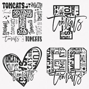 Tomcats Svg, Tomcats Typography 4 Sports Svg Mascot Pack, Tomcats Typography Svg Cut Files Bundle, Tomcats Mascot Svg Instant Download