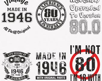 1946 svg, 80er Geburtstag svg, 6er-pack 1946 svg Bundle, Made 1946 svg, Geboren 1946 svg, Schnitt und Aufbügeln Transfer Files