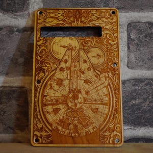 Custom Strato Tremolo Backplate - Laser Engraved Wood Design, Fits HSS / SSS Models Electric Guitars