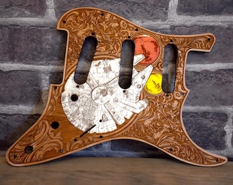 Sci-Fi Spaceship Wooden Pickguard, Strato SSS/HSS Guitar, Laser Engraved