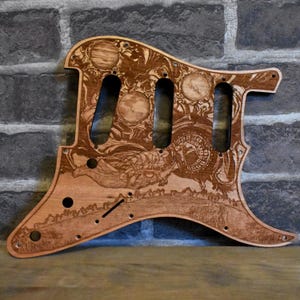 Wood Pickguard Y-Pacifica EG 112V HSS Style Guitar, Electric Guitar Scratchplate, Laser Engraved Reaching Atmosphere, Custom Guitar Parts