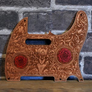 Rote Rosen Pickguard für Telecas E-Gitarre, holzen gravierte Kratzerplatte, Laser graviert und handbemalt