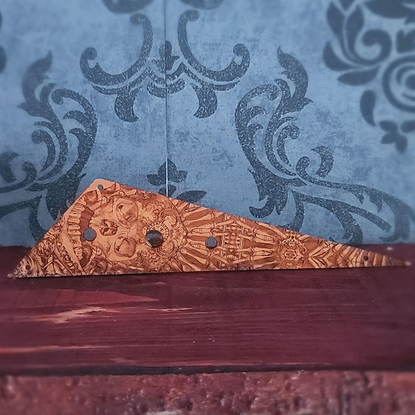 Randy Rhoads Flying V Guitar Pickguard: Laser Engraved Cherry Wood Skull Design