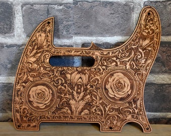 Custom Pickguard for Telecas Electric Guitar, Wooden Engraved Scratchplate with Roses Design